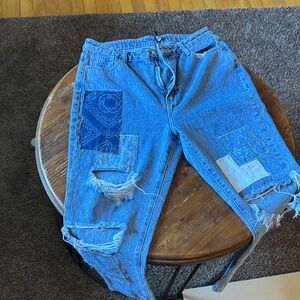 Women's Distressed Patchwork Boyfriend Jeans